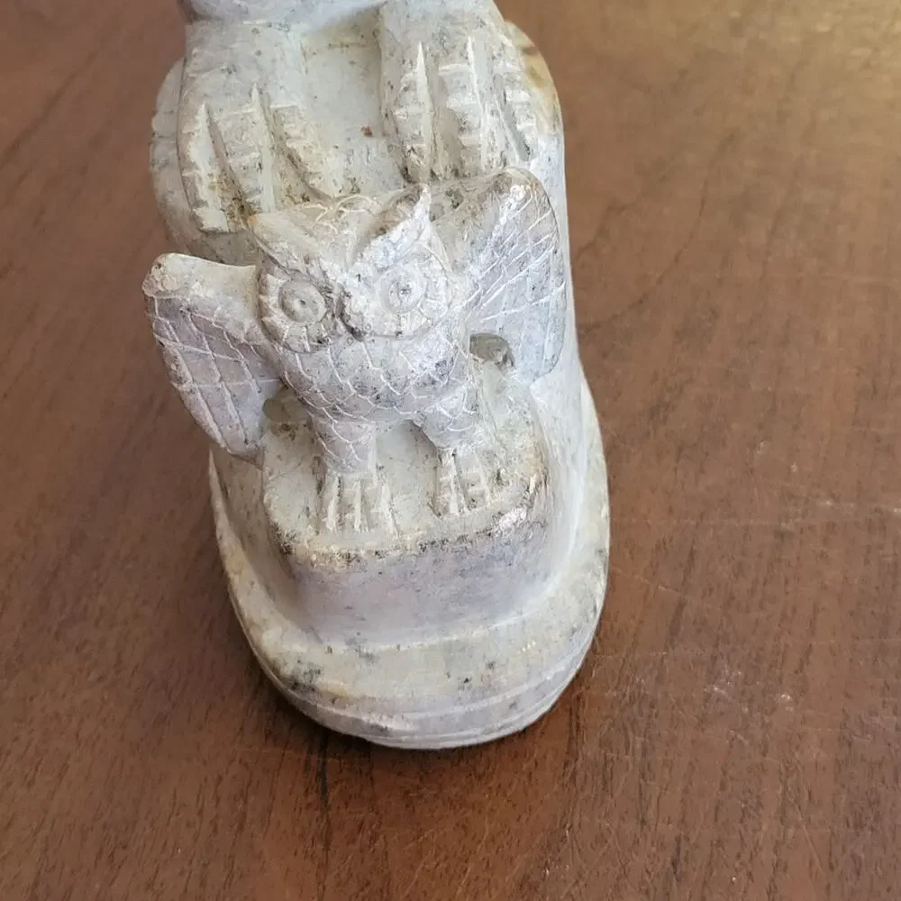 Vintage Toucan with owl figurine sculpture hand carved natural stone